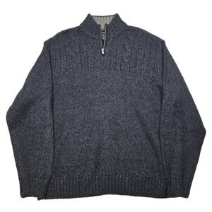 AXIST Mock‎ Neck Sweater Mens 2XL Blue Heather Cable Knit Half Zip